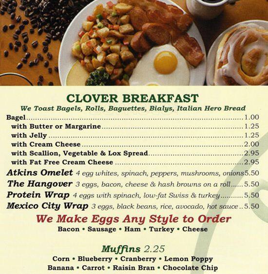 Clover Delicatessen menu, Menu restauracji Clover Delicatessen, Kips