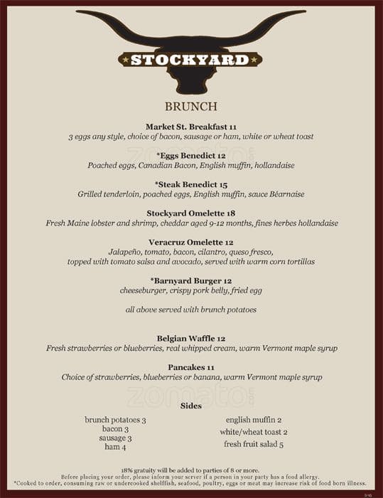 Stockyard Restaurant a Boston Foto del Menu con Prezzi Urbanspoon/Zomato