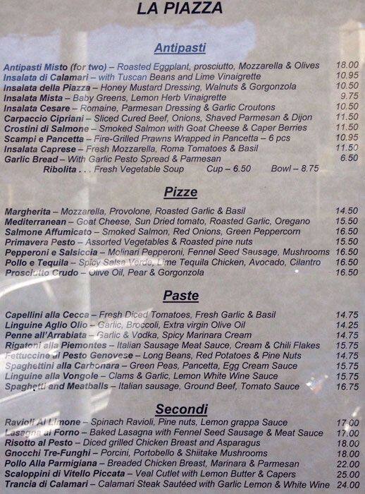La Piazza Menu, Menu for La Piazza, Lafayette, Lafayette/Orinda