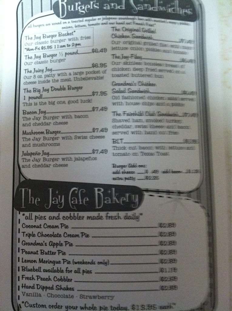 The Jay Cafe Menu, Menu for The Jay Cafe, Needville, Houston