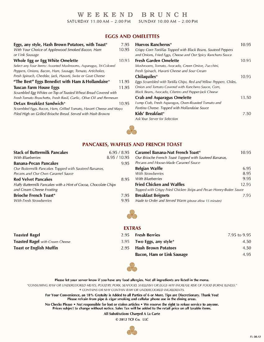 Menu at Grand Lux Cafe, Boca Raton