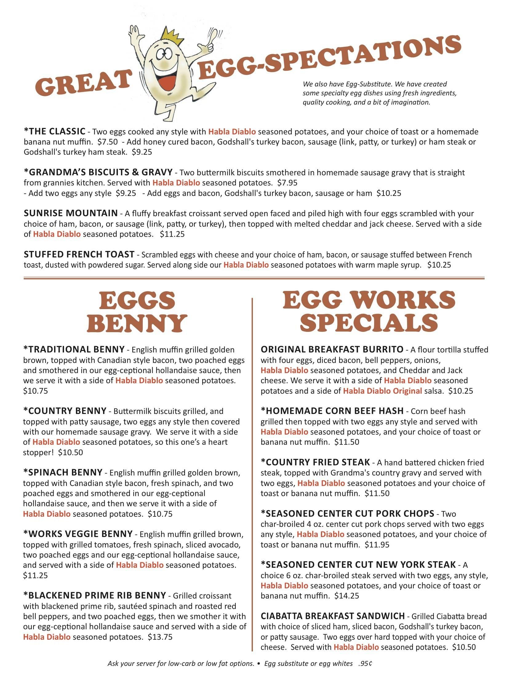 Menu at The Egg & I restaurant, Las Vegas