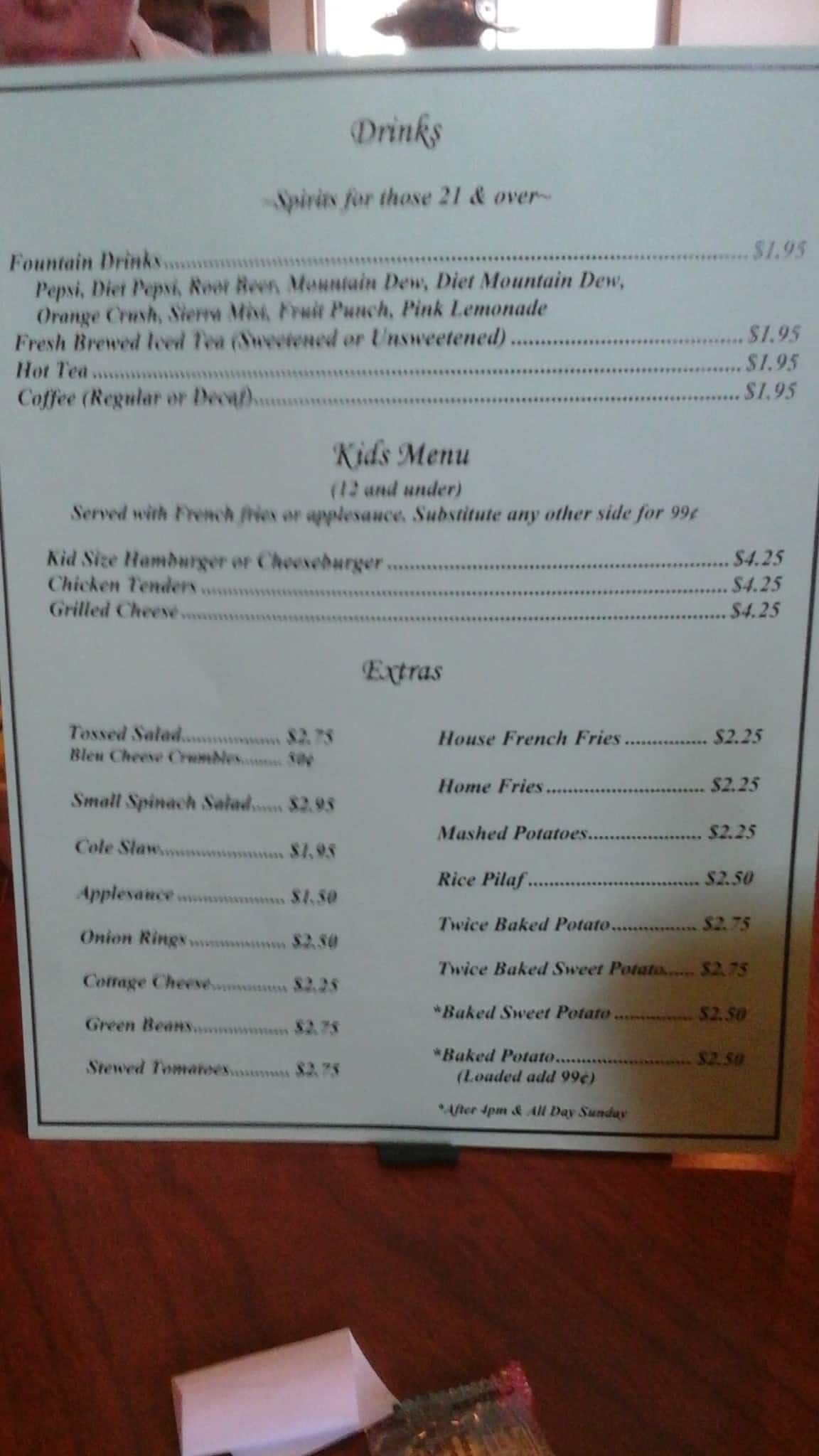 Menu at Meadows Restaurant, Springfield