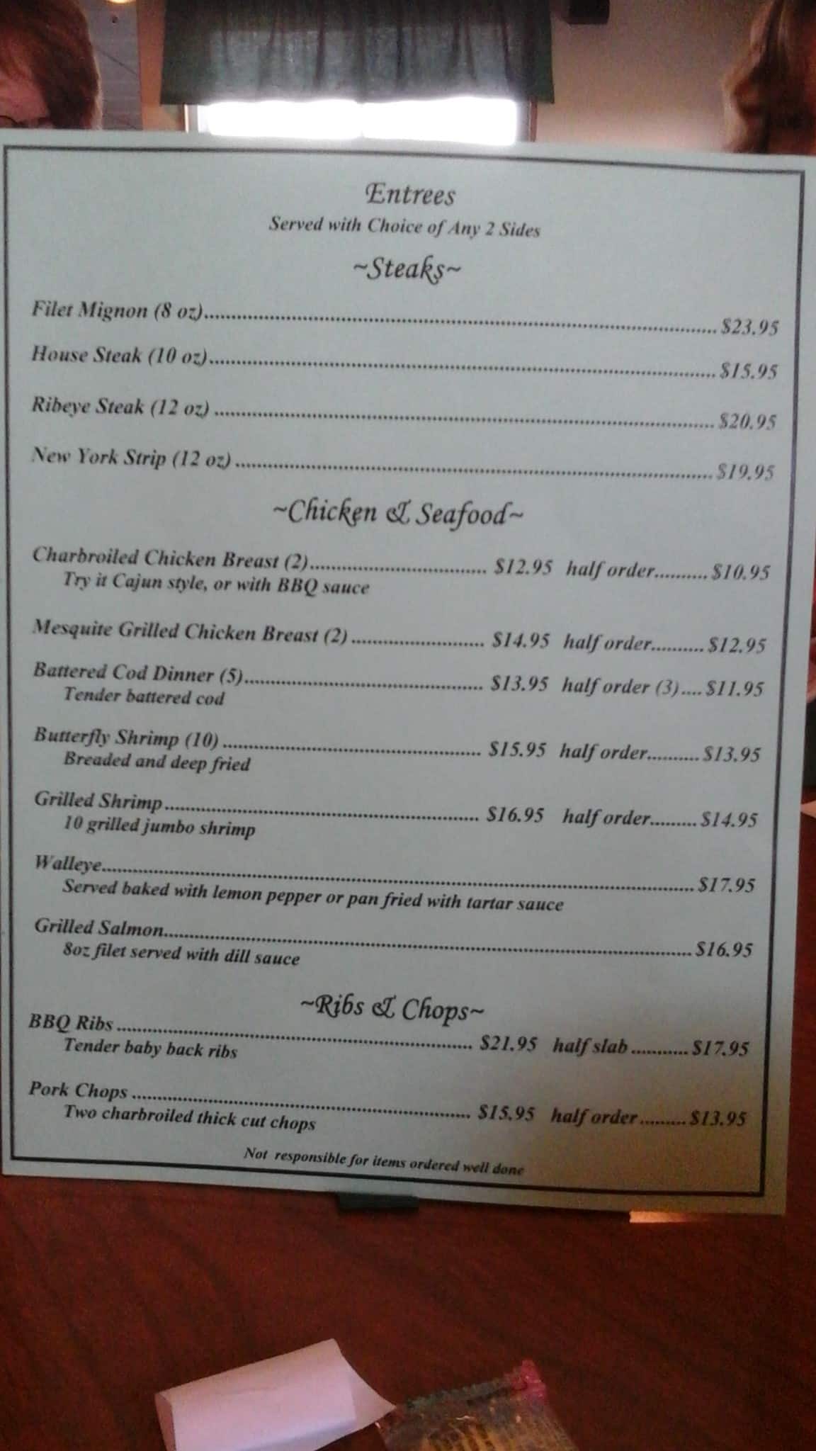Menu at Meadows Restaurant, Springfield