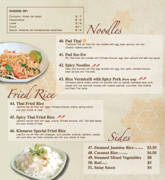 Kinnaree Thai Restaurant Menu, Menu for Kinnaree Thai Restaurant ...