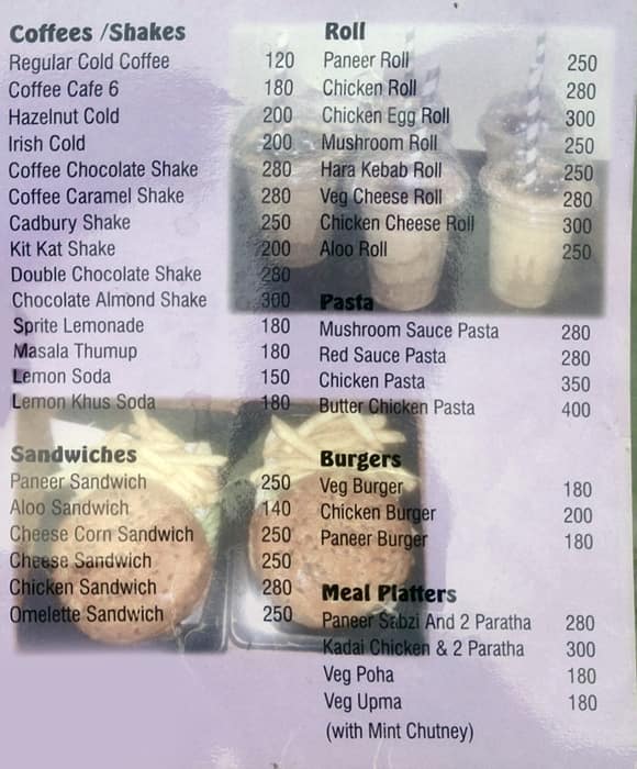 Cafe 6 menu