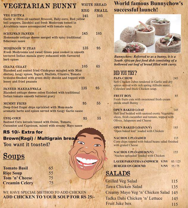 Durban Bunnychow menu