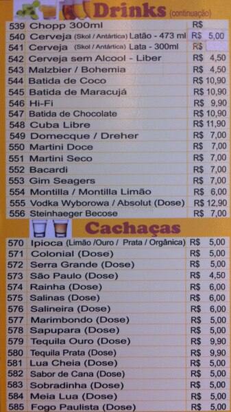 Rei do Baião cardápio