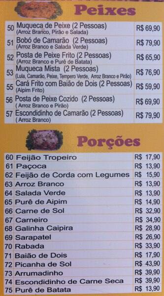 Rei do Baião cardápio