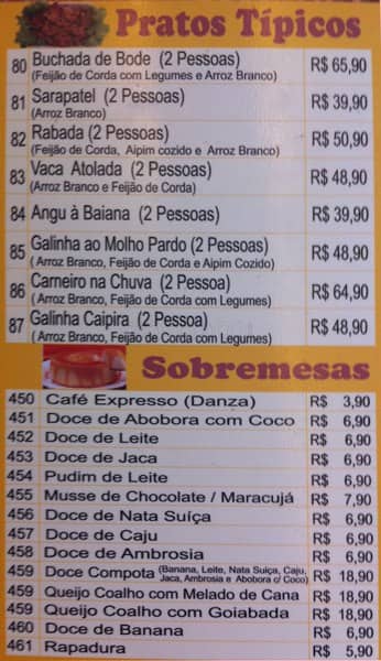 Rei do Baião cardápio