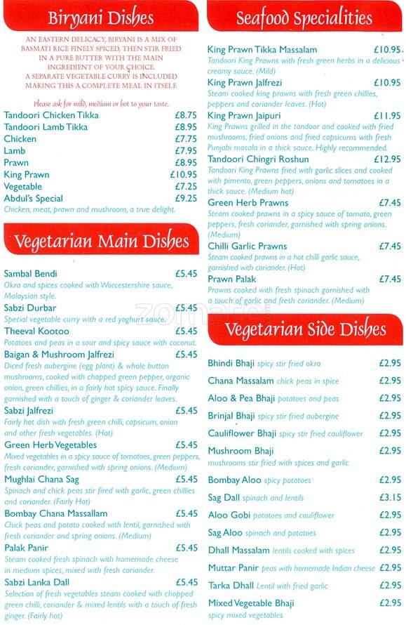 Abdul's Takeaway Edinburgh menu