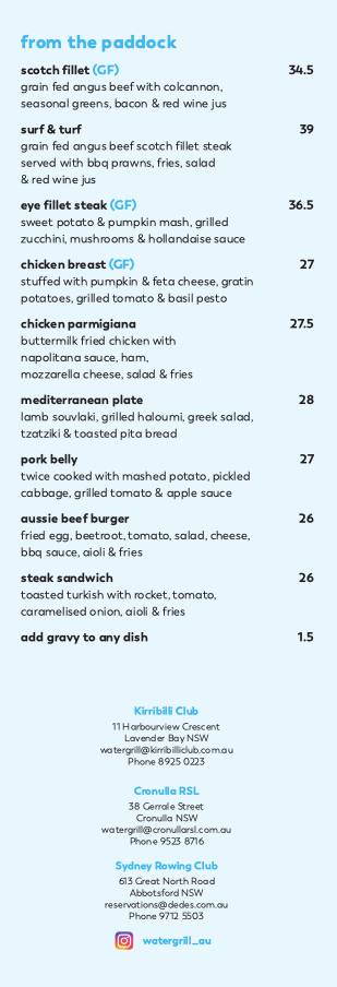 Watergrill menu