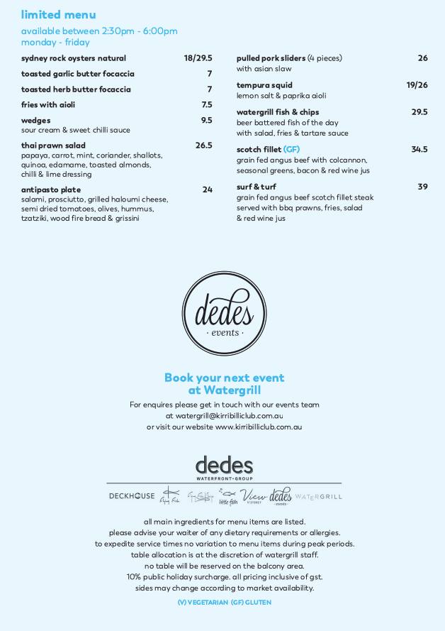 Watergrill menu