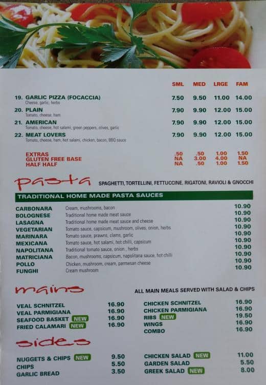 Menu at Diamond Village Pizza & Pasta pizzeria, Watsonia