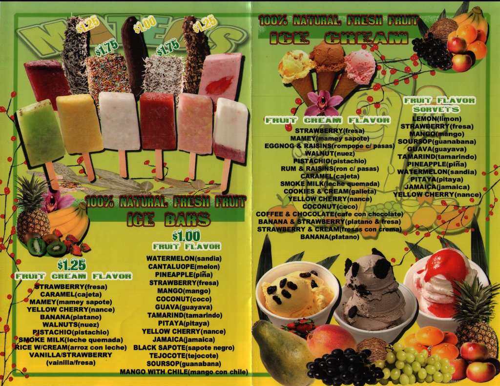 Mateo's Ice Cream & Fruit Bars Menu Urbanspoon/Zomato