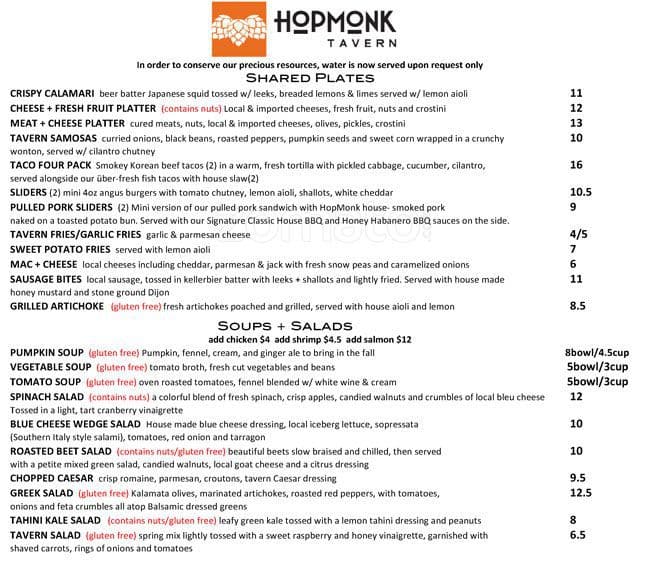 HopMonk Tavern Menu, Menu for HopMonk Tavern, Sebastopol, Sebastopol