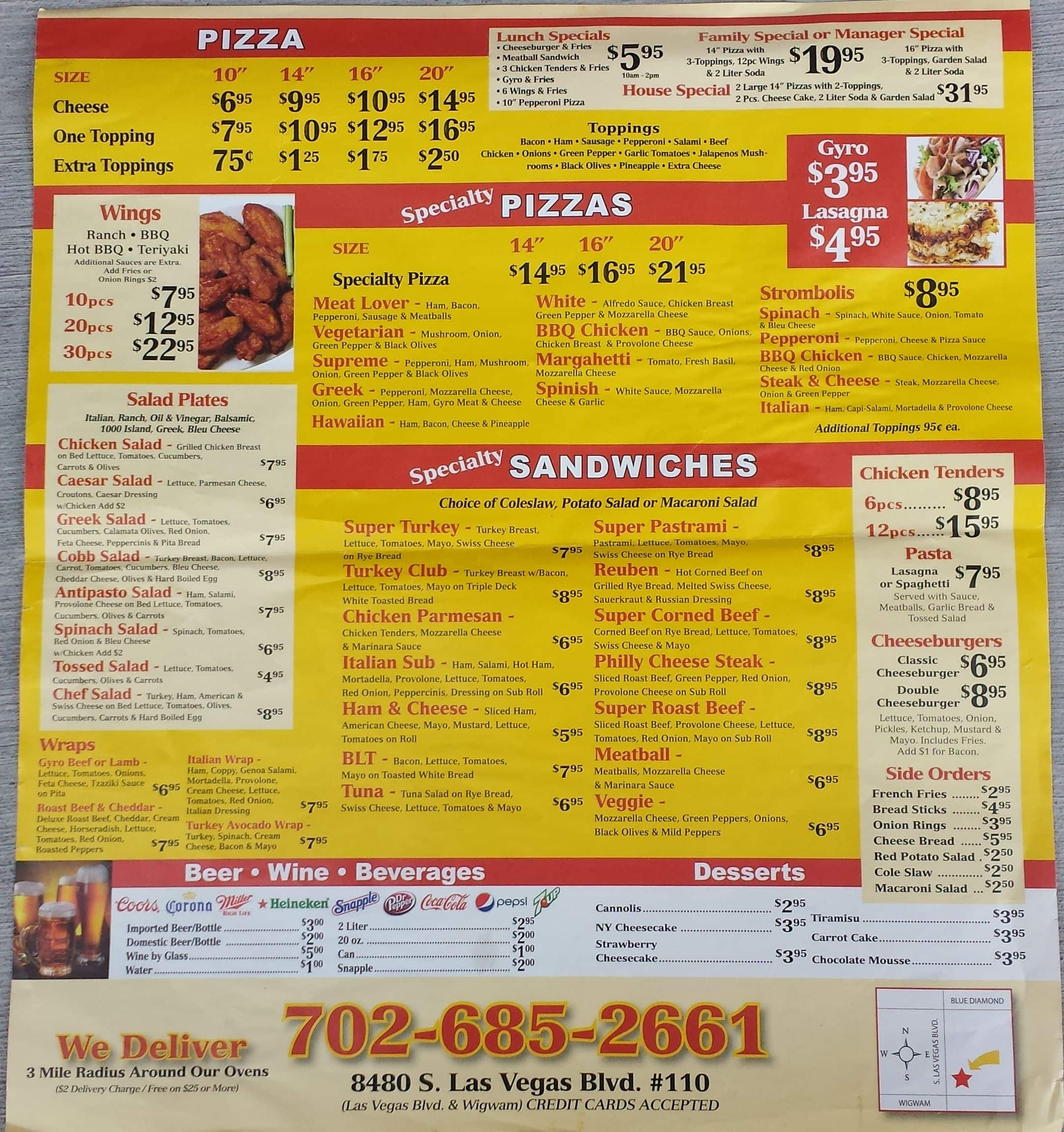 Vegas Pizza & Deli Menu, Menu for Vegas Pizza & Deli, Enterprise, Las ...