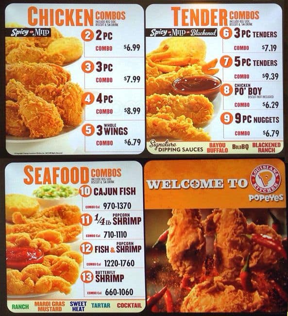 Popeye Menu And Price List