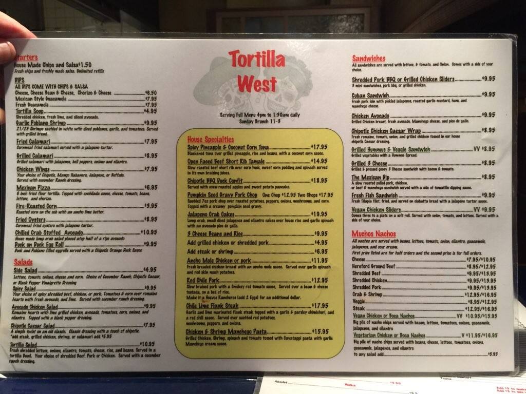 Tortilla West Menu, Menu for Tortilla West, Ghent, Hampton Roads