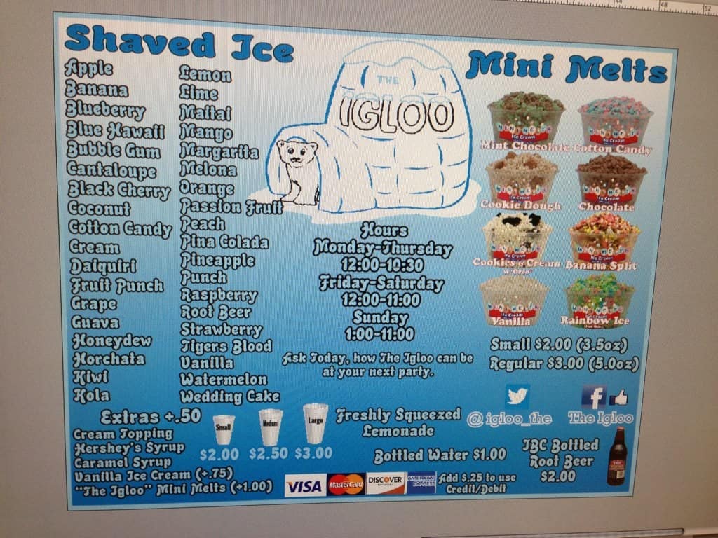 The Igloo Menu, Menu for The Igloo, Conway, Little Rock Urbanspoon/Zomato