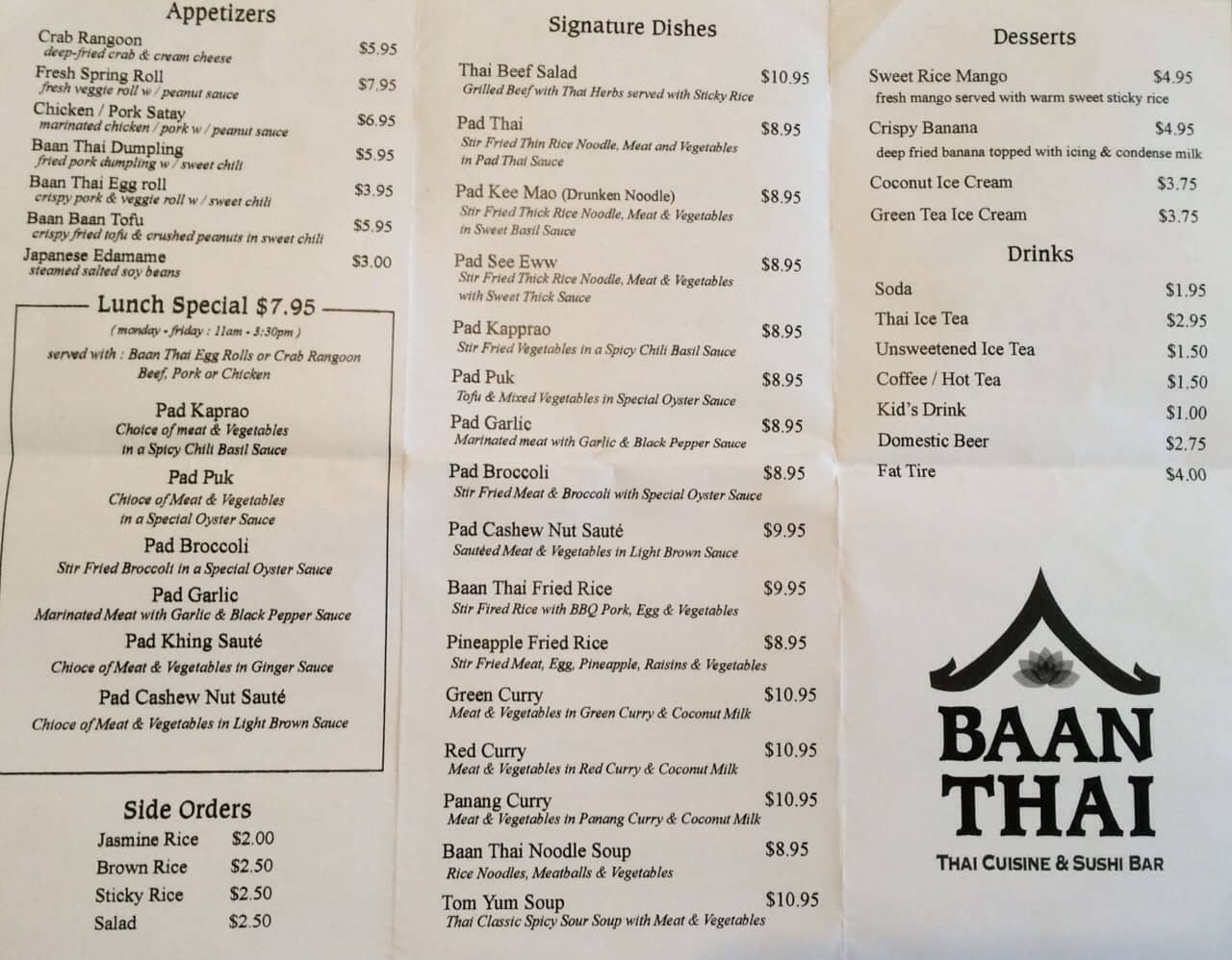 Baan Thai Gluten Free Menu