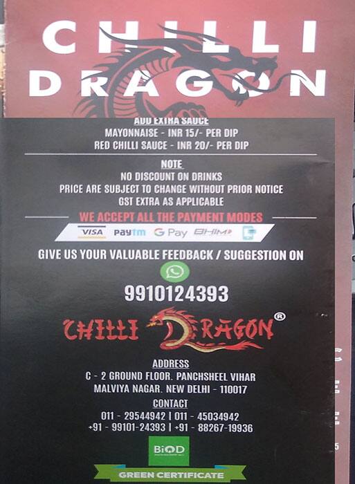 Chilli Dragon The Korean Cafe menu