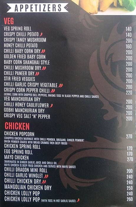 Chilli Dragon The Korean Cafe menu