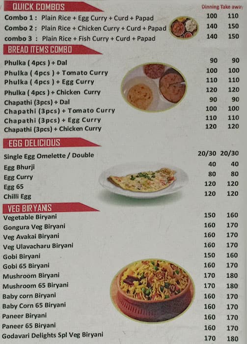 Menu of Godavari Delights, Electronic City, Bangalore
