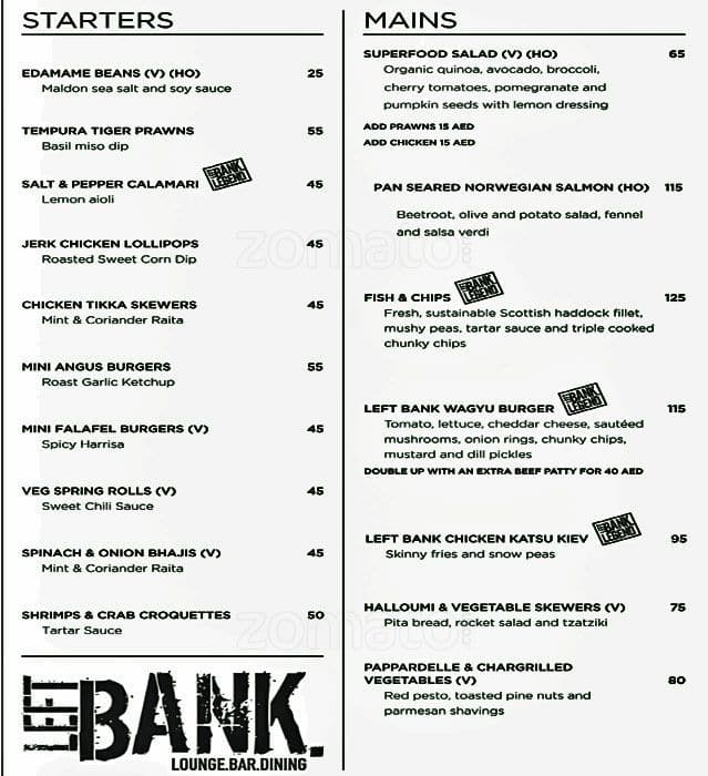 Left Bank Menu, Menu for Left Bank, Downtown Dubai, Dubai