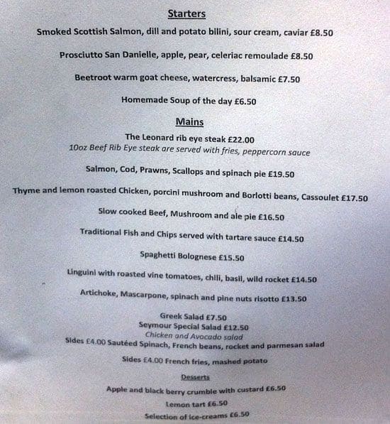 Seymour's Restaurant - The Leonard Hotel Menu - Zomato UK