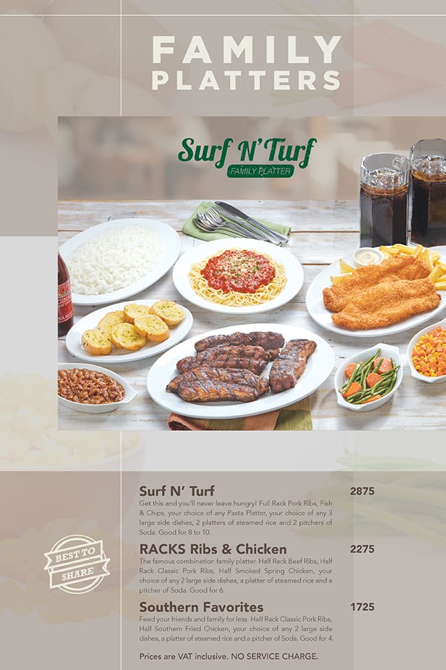 Menu at Racks restaurant, Manila, G/F