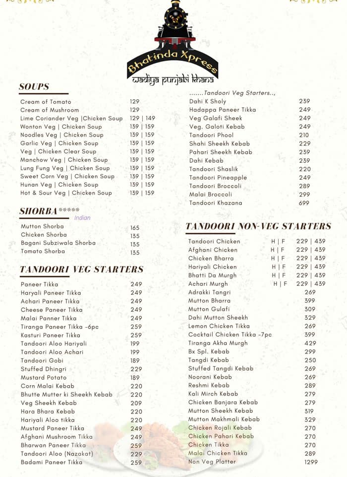 Menu of Bhatinda Xpress, Thuraipakkam, Chennai