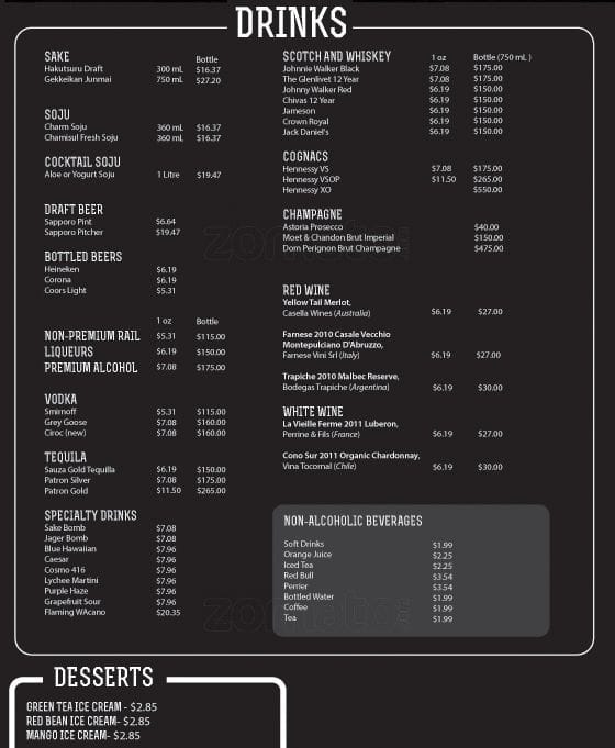 Carta de WA Bar