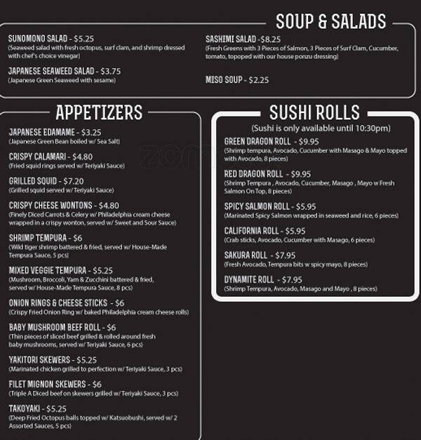 Carta de WA Bar