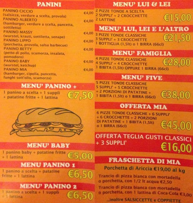 Menu di Pizzeria Mia 2 