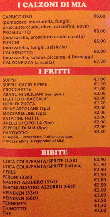 Menu di Pizzeria Mia 2 
