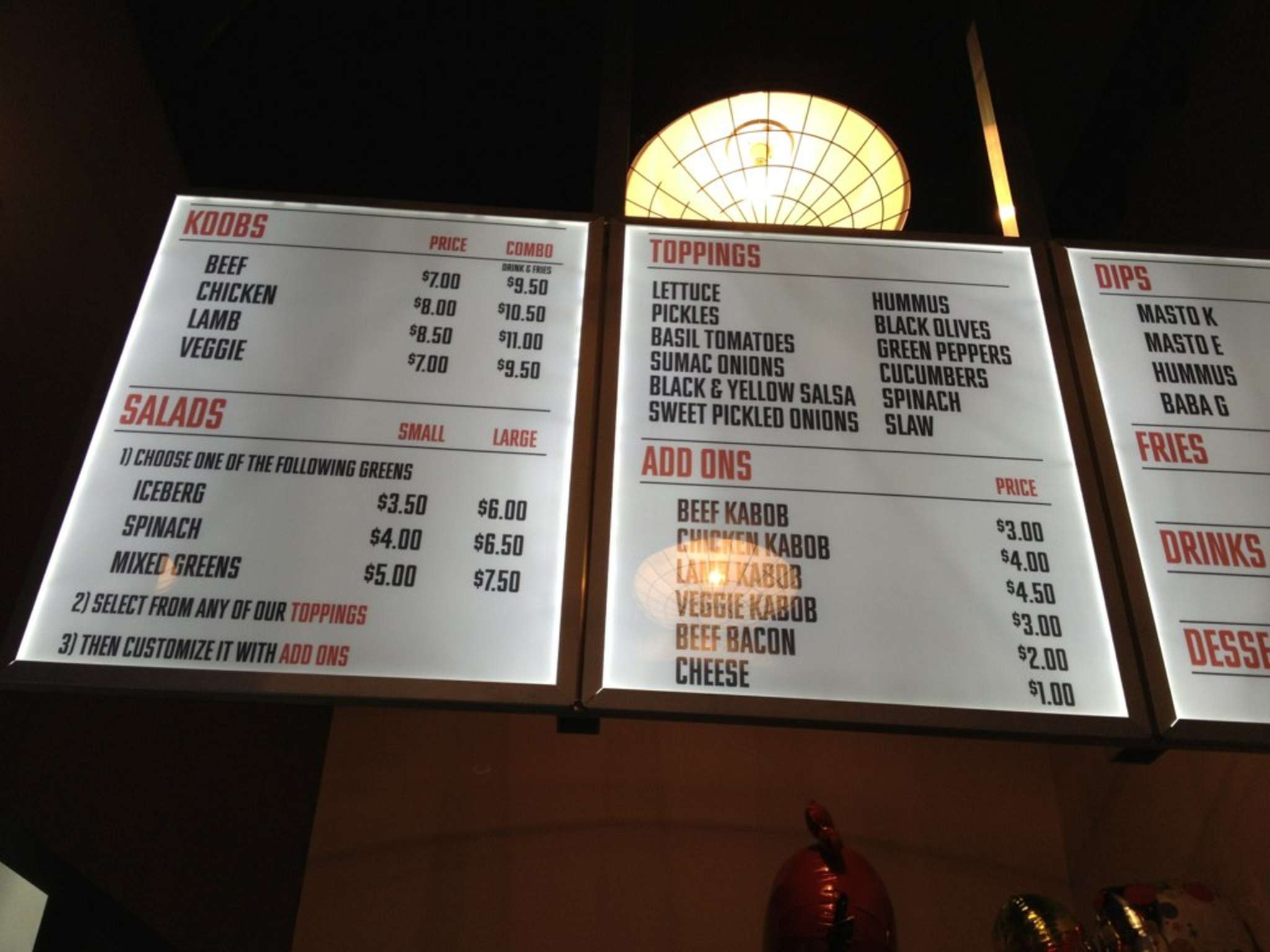 KOOB the Kabob Factory Menu, Menu for KOOB the Kabob Factory, 4th