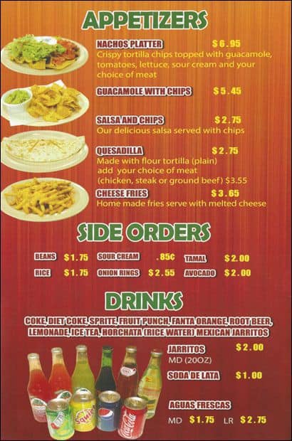 Menu at The Famous Taco Burrito restaurant, Chicago, N Western Ave