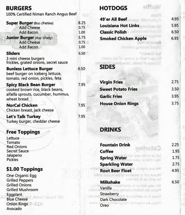 Burger House Menu, Menu for Burger House, Union Square, San Francisco