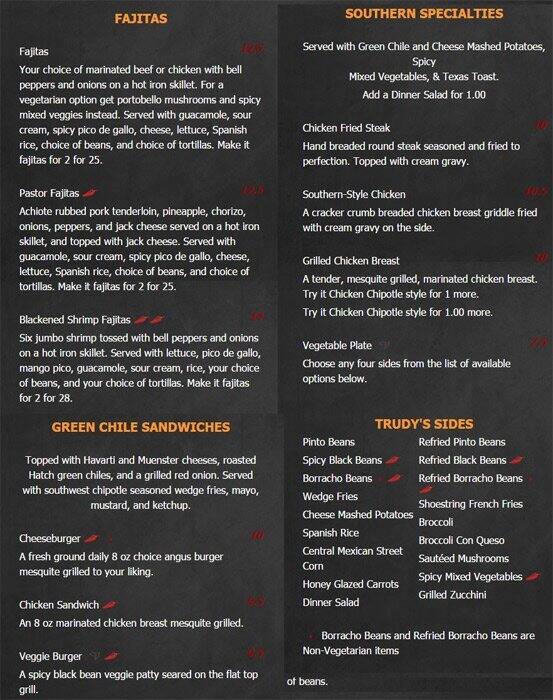Trudy's menu
