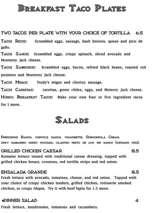 Trudy's menu