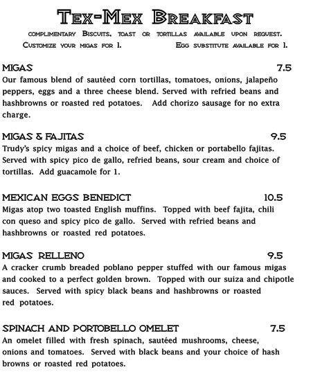Trudy's menu