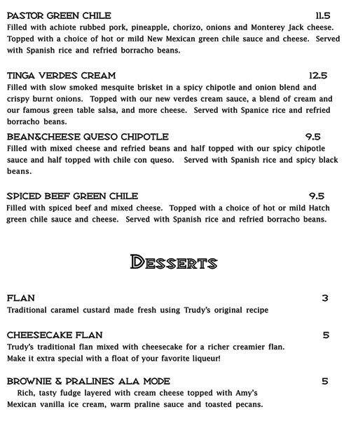 Trudy's menu