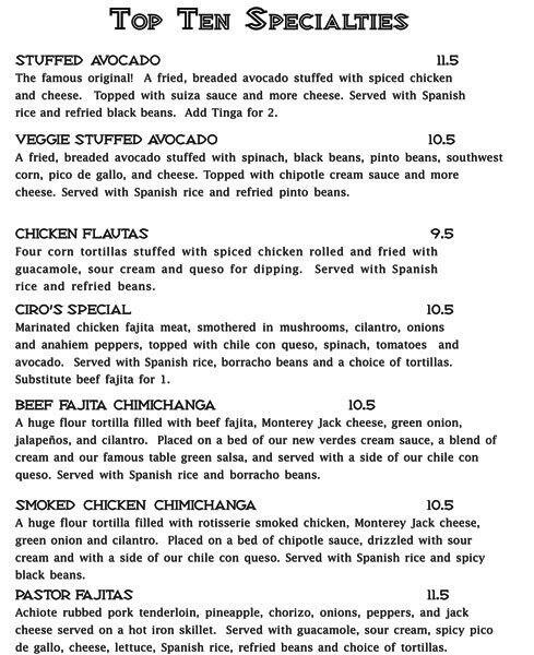 Trudy's menu
