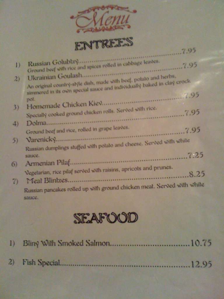 Carta de Dvin Restaurant