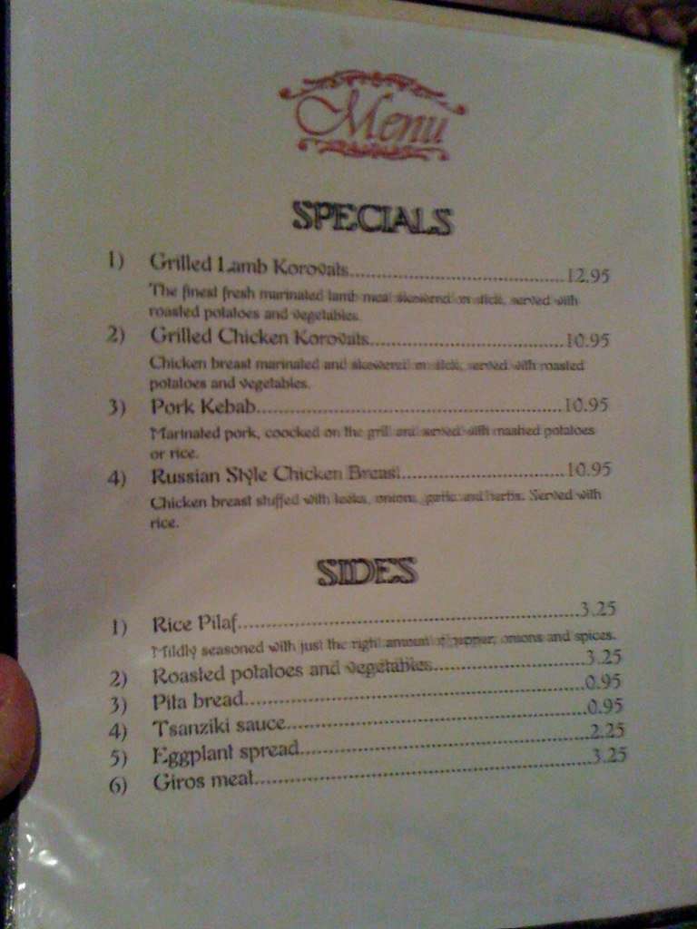Carta de Dvin Restaurant