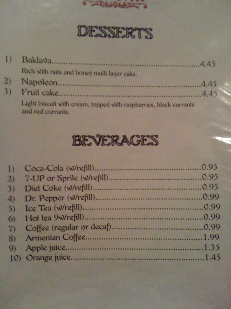 Carta de Dvin Restaurant