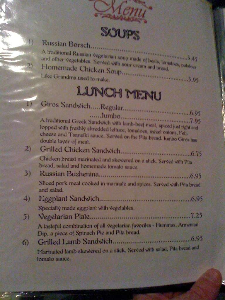 Carta de Dvin Restaurant