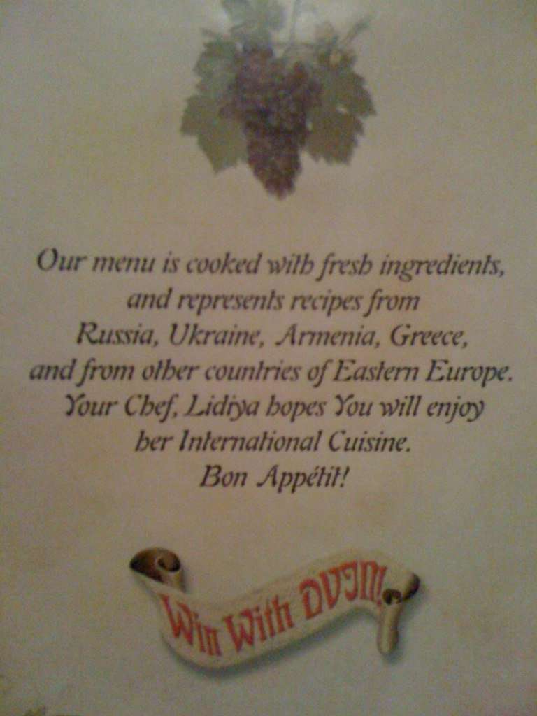 Carta de Dvin Restaurant