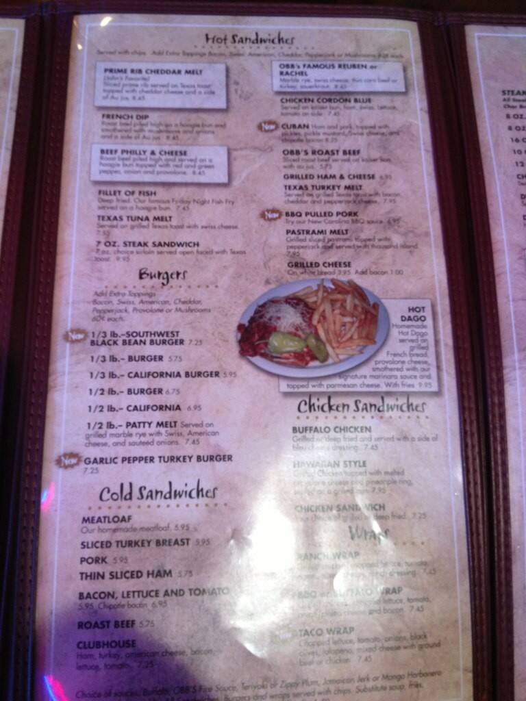 Obbs Sports Bar & Grill Menu Urbanspoon/Zomato